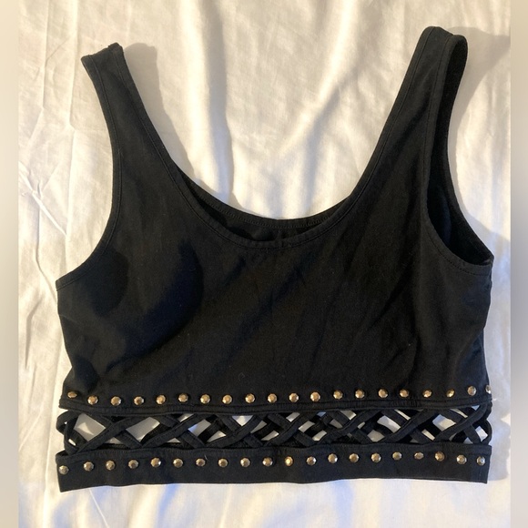2B Black Studded Women's Crop Top size M - Picture 2 of 6